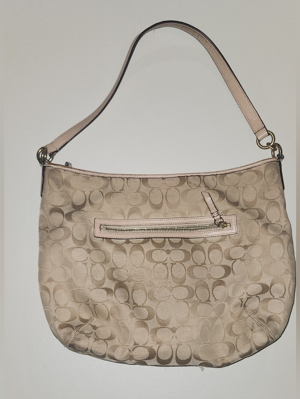 Coach Signature Green Stripe Hobo Canvas Bag - Picture 2 of 6